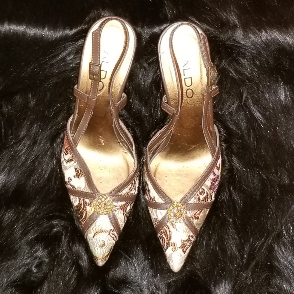 Aldo Fabric Vintage Look Sling Back Heels